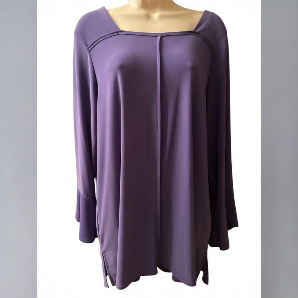 🇨🇦 Picadilly Amethyst Square neck tunic with trumpet sleeves Size Large BNWT